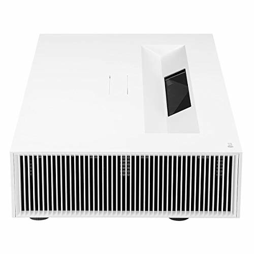 LG ultra short throw projector with a sleek white design.