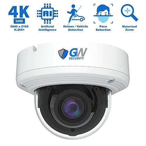 4K security camera with AI, face detection, and motorized zoom.