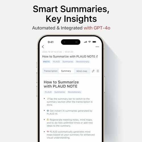 Smart summaries and key insights with GPT-4o on a phone screen.